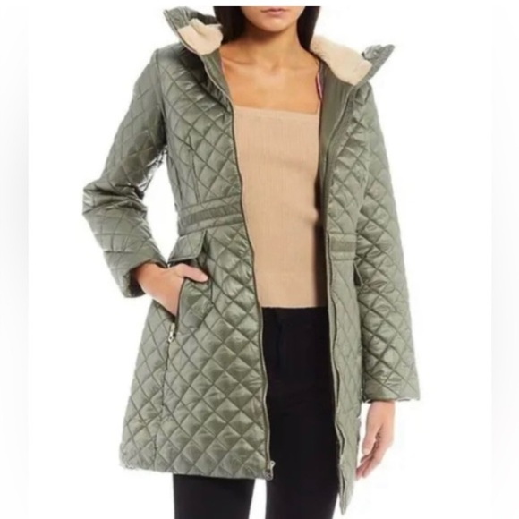 kate spade Jackets & Blazers - Kate Spade Quilted Hooded Sherpa Trim Coat sz L